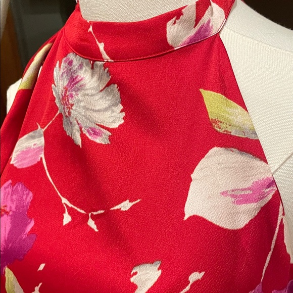 Banana Republic Red and White Floral Dress XS EUC Maxi Lined Pockets - Picture 9 of 13